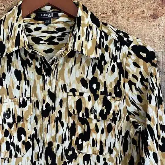 Vintage 90s Elementz Animal Print Button Up Top Collared Long Sleeve Women's PS - Picture 2 of 8